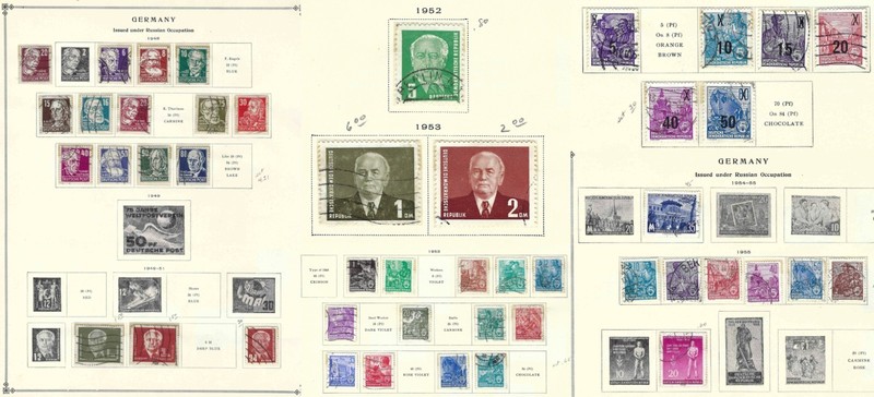 1948-55   46 STAMPS FROM GERMANY ISSUED UNDER RUSSIAN OCCUPATION ON ALBUM PAGES