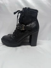 Guess Women's Black Combat Boots Heel  Double Zipper Lace up Size 6