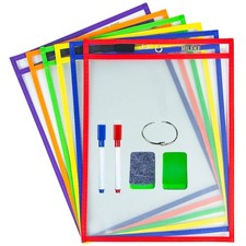 Heavy Duty Dry Erase Pockets Rewritable Sleeves for School and Work Clear