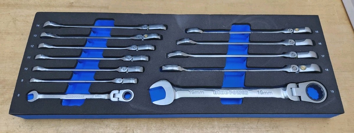 New Cornwell BluePower BPRW12MFST 12 Pc Metric Ratcheting Flex Head  Wrench Set