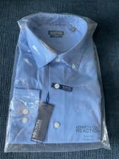 NEW Kenneth Cole Reaction Dress Shirt 17 34/35 Dusty Blue SLIM FIT