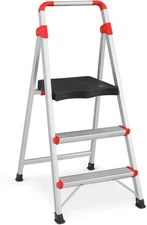 MoNiBloom 3 Step Ladder Lightweight Folding Stools for Adults, 3-Step, Silver 