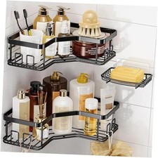 3 Pack Corner Shower Caddy with Soap Holder, Large Capacity Sturdy Black L