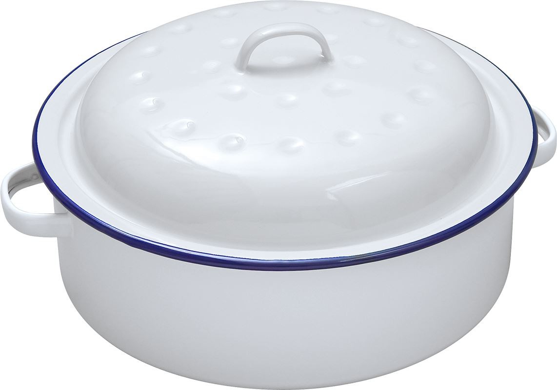 Falcon Enamel Roasting Dish 20cm 1500ml White Blue Rim