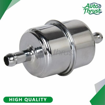 Fuel Filter Chrome Canister Fit 3/8'' ID In/Out Hose Carburetor Inline Gas Filter