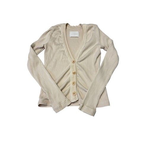 Citizens of Humanity Ribbed V-Neck Cardigan Sweater Beige Tan XS Tencel Lyocell