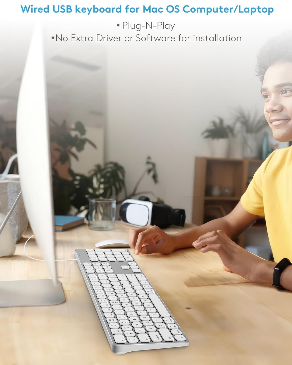 Aluminum USB Wired Keyboard with Numeric Keypad for Apple Mac Pro
