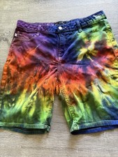 Tie Dye Denim Lee High Waist Shorts 14 Purple Blue Pink Green Hippy Retro