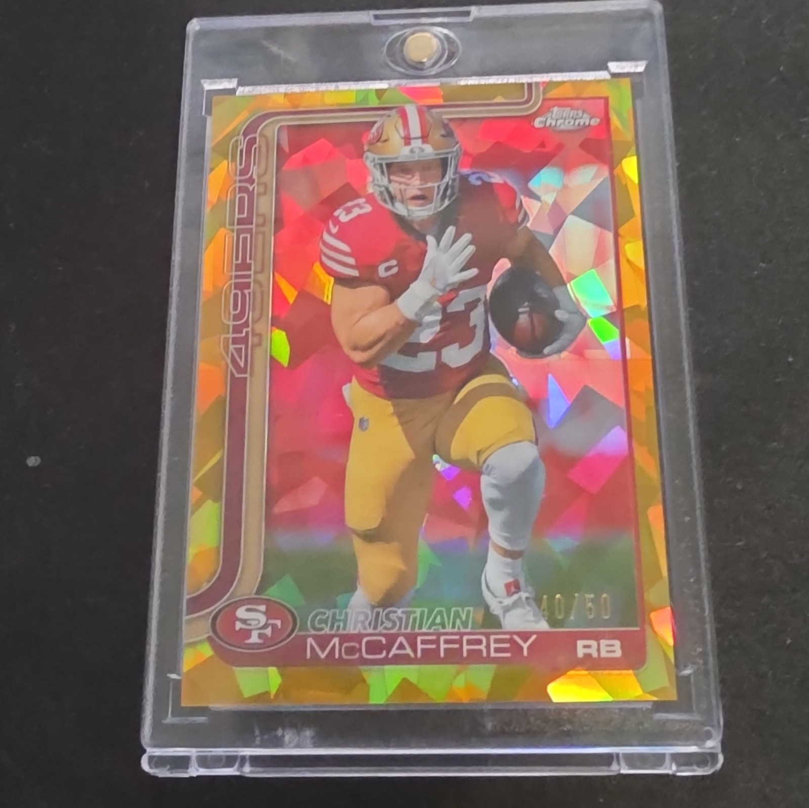 CHRISTIAN MCCAFFREY 2025 TOPPS CHROME SAPPHIRE GOLD /50 #263 Q5692