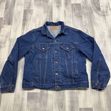   Mens 44 VTG Levis Denim Trucker/Jean Jacket Dark Wash 87' USA 70506-0216 STAIN