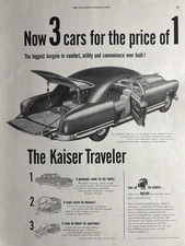 1951 Kaiser Traveler Automobile Bigest Comfort Utility Cargo Sedan VTG Print Ad