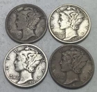 1938-D MERCURY DIME - TEN CENTS - LOT OF 4 - SILVER
