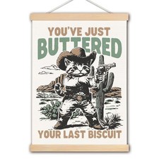 Funny Western Wall Art, Funny Cowboy Cat Wall Art Poster Framed, Cowboy Cat H...