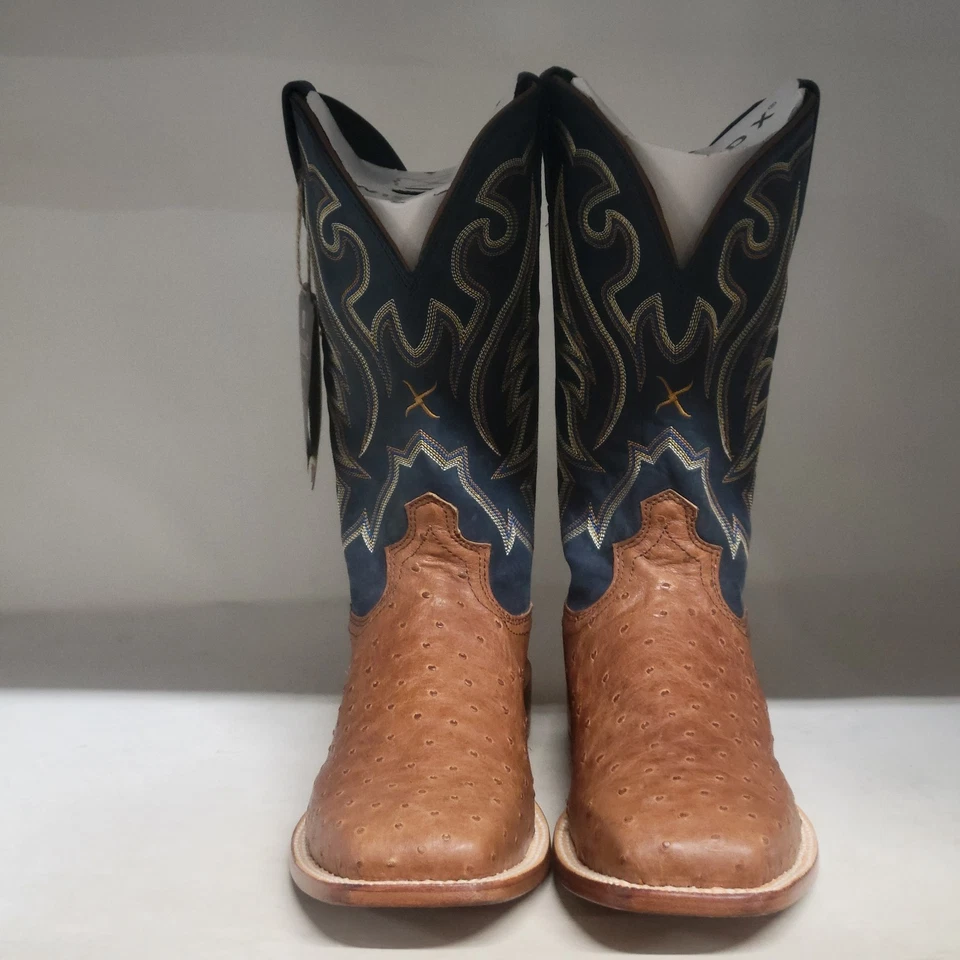 Twisted X Mens 13" Reserve Western Boot Chestnut Ostrich/Navy Size 14D - Image 2 of 4