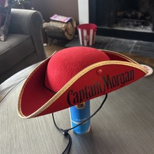VINTAGE Captain Morgan Red Tricorn Pirate Style Hat With Chin Strap NEW