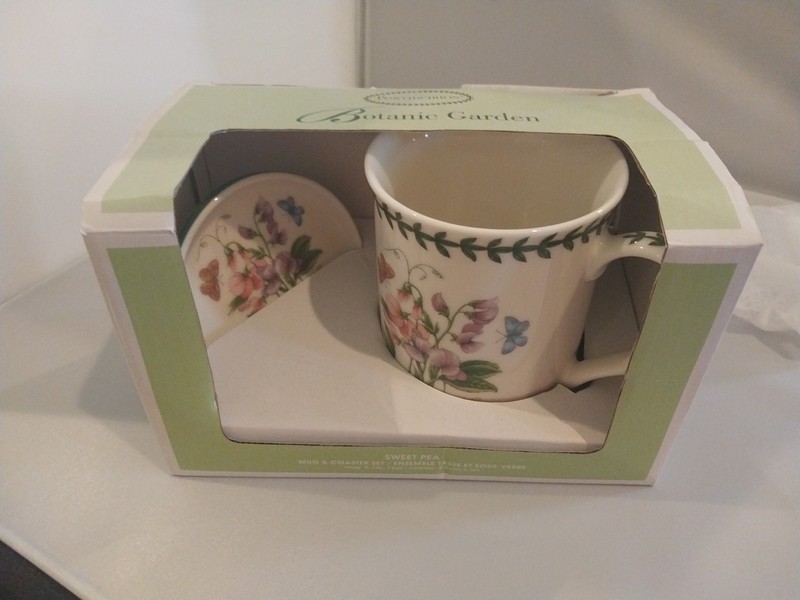 NEW Portmeirion Botanic Garden Sweet Pea Mug and Coaster Set 12oz 