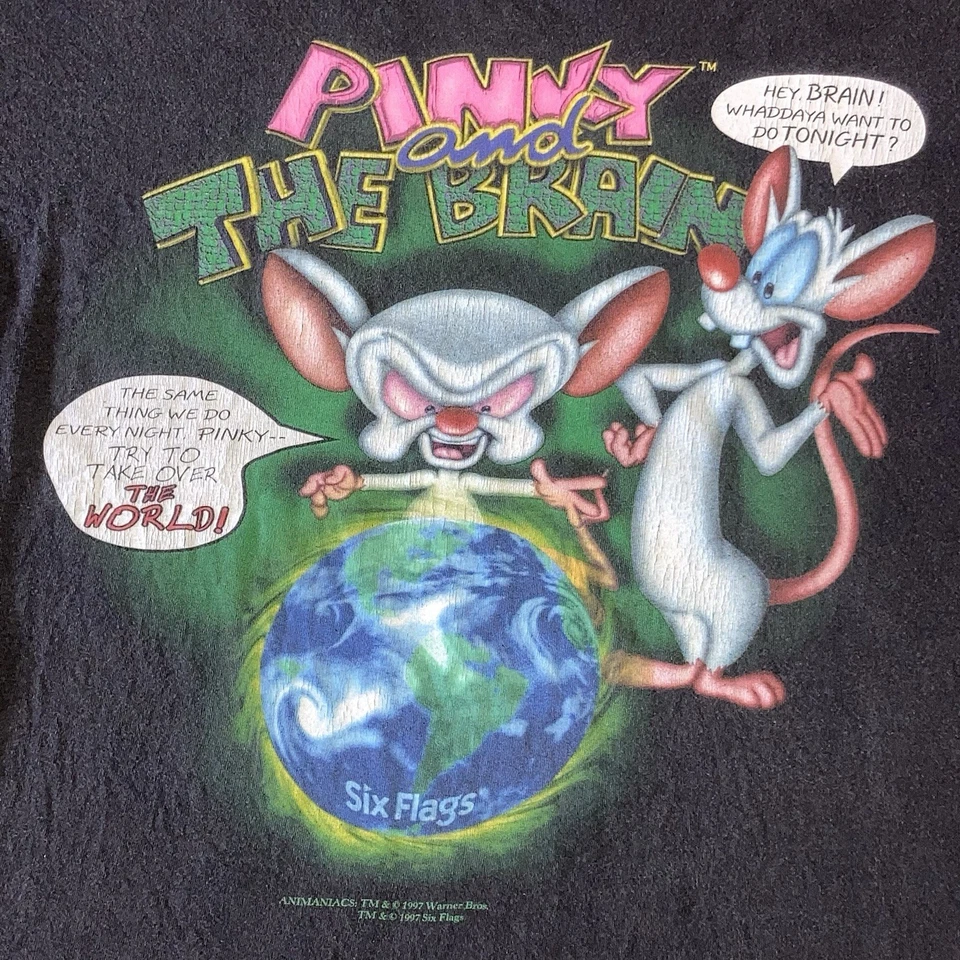 90s Pinky And The Brain Six Flags tee L - Image 2 of 4