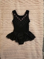 Girls Black Sleeveless leotard with Rhinestone Embellishments and Skirt size 4/5