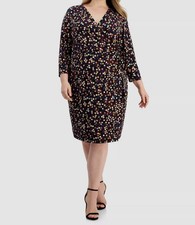 Anne Klein Women's Black Surplice V-Neck Side-Tie Dress Plus Size 0X