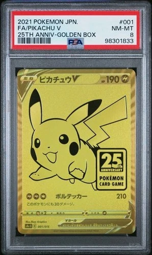 2021 POKEMON ASIA 25TH ANNIVERSARY PROMO GOLDEN BOX-JPN #001 FA/PIKACHU V PSA 8