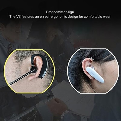 YUNSEITY V8 BLUETOOTH EARPIECE HANDSFREE NOISE CANCELING MIC LIGHTWEIGHT - BLACK