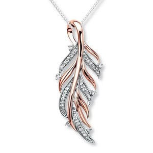 Authentic 1Ct Round Cut Real Moissanite Women's Feather Charm Pendant 14k Rose Gold Plated