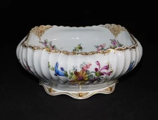 ANTIQUE DRESDEN PORCELAIN BOWL COLORFUL FLOWERS WITH GOLD