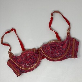 Agent Provocateur Samarra SOIREE Red Gold Viscose Leather Silk Bra 36C New