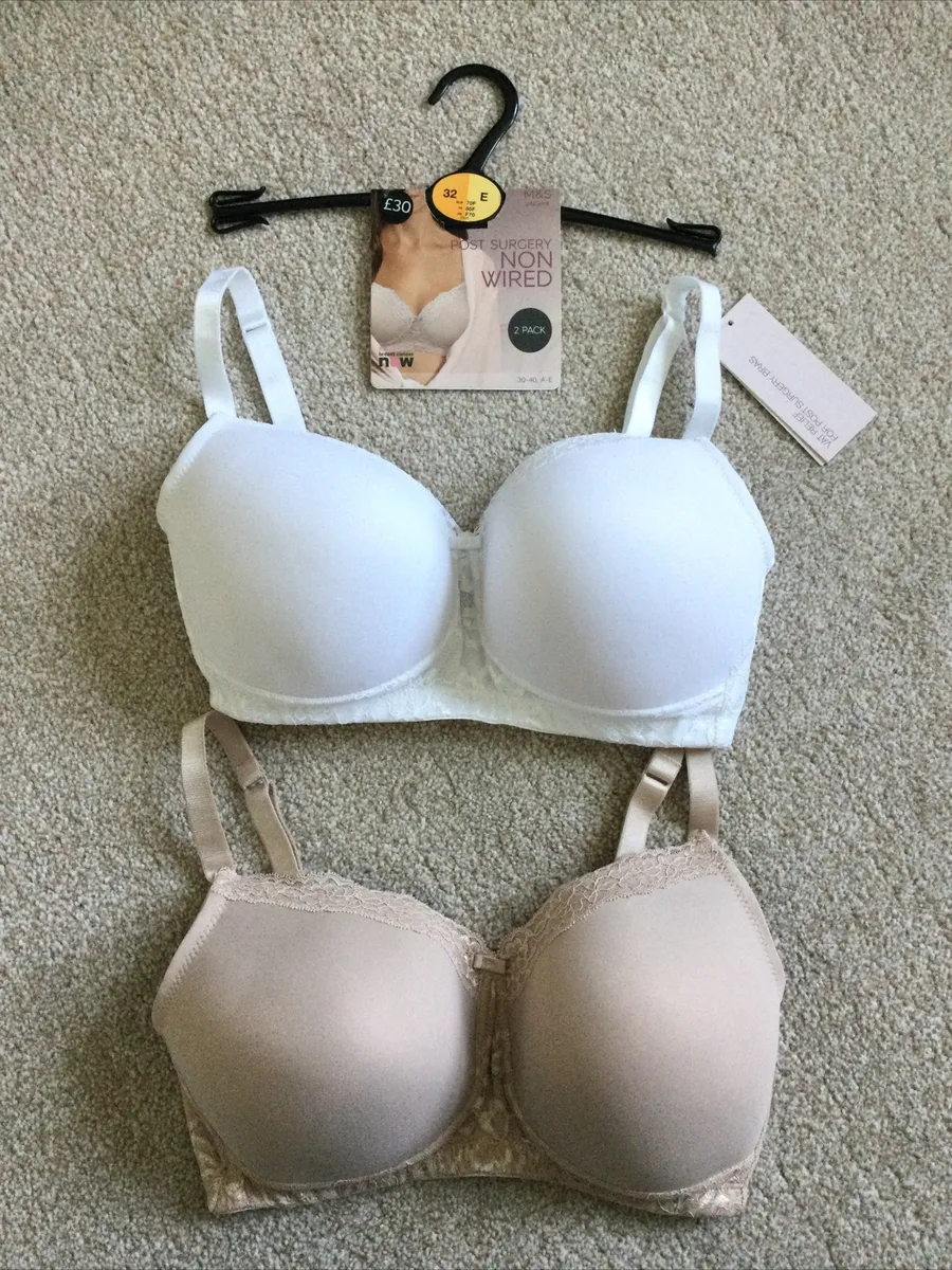 M&S Size 32E 2 Pack Post Surgery Non Wired Bras Nude White