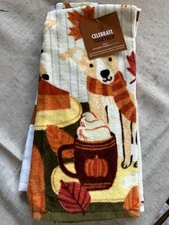 Celebrate Together Fall Harvest Dogs 2 Pack Terry Kitchen Towels Coffee Pumpkin