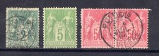 FRANCE !  4 Timbres SAGE de 1870-1900 Variétés de Couleurs et Oblitérations