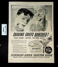 1949 EVERSHARP-SCHICK Injector Razor Dad & son shaving Print Ad 43429