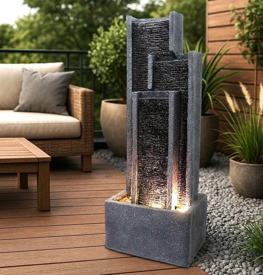 Gartenbrunnen BK903 Wasserwand 99 cm Springbrunnen mit LED Wasserfall Gartendeko - Bild 2 von 4