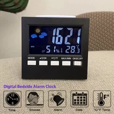 Bedside Digital Clock LED Display Desk Table Time Temperature Alarm Modern Decor