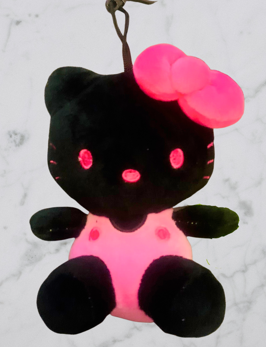 Japan Hello Kitty Black & Hot Pink Mascot Plush Dangler Key Chain