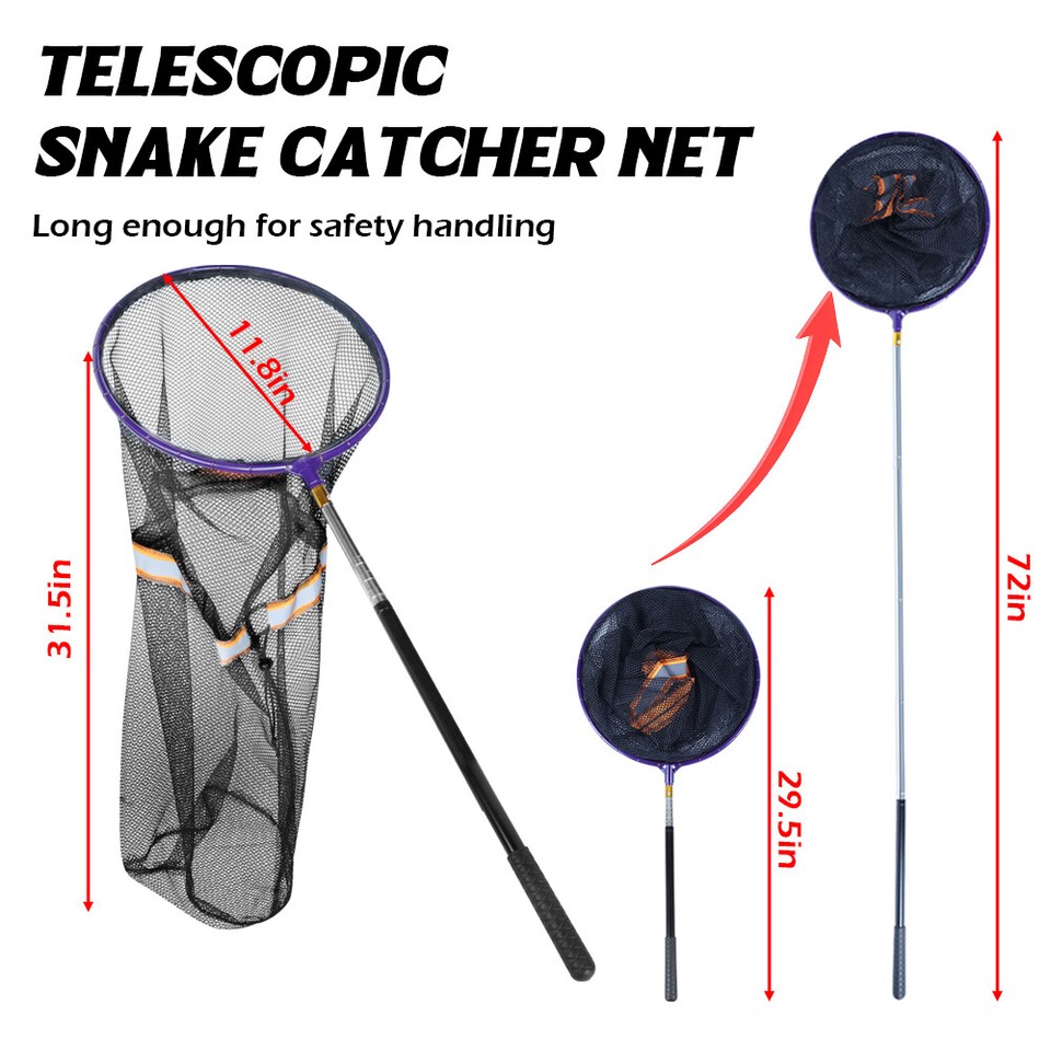 72” Snake Catcher Net Stick Hook Telescopic Reptile Grabber Handling ...