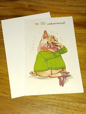 Vintage  greeting card, pig, I'm so embarrassed, Suzirs Zoo,unused