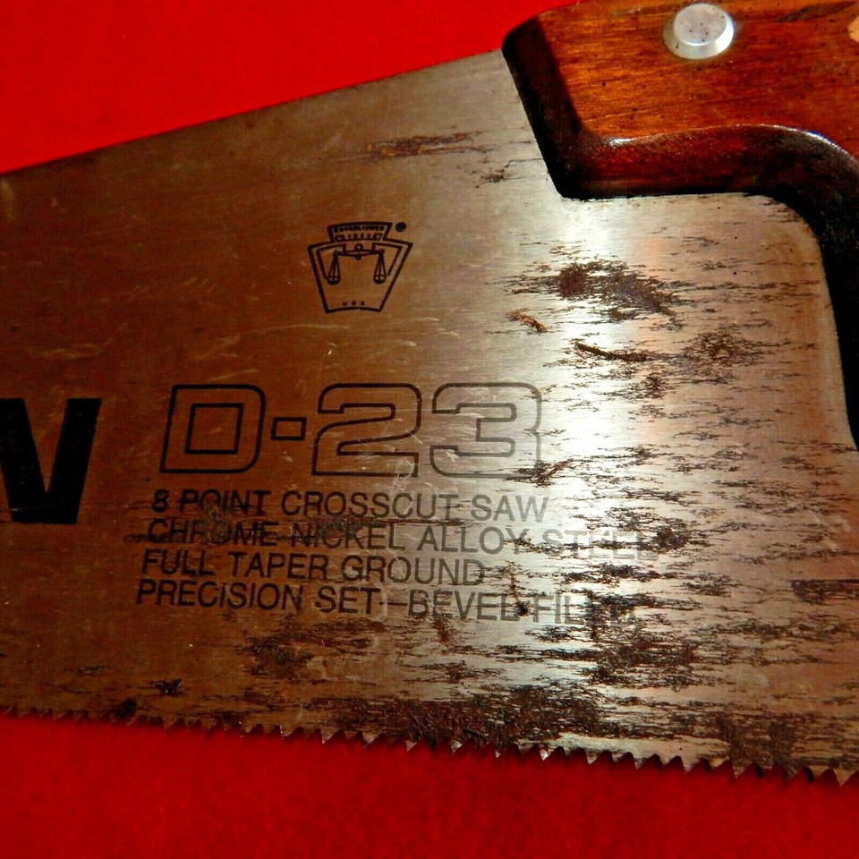 Vintage Disston D23 Crosscut 8Point Hand Saw with Blade Etching Circa