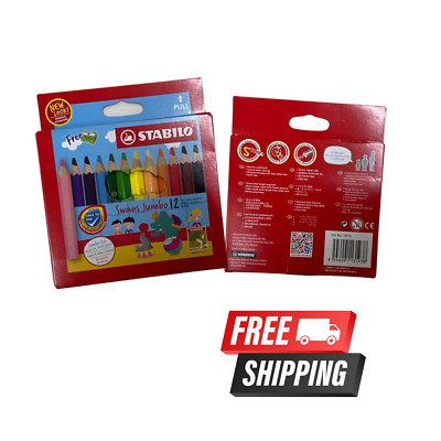 12 Stabilo Jumbo Colored Pencils Swans Free Sharpener