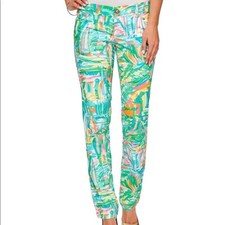LILLY PULITZER WOMENS CALLAHAN CHINO PANTS, SEA SALT AND SUN, NWT 128, 0