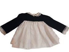 Vintage Velvet Dress Girls Sz 2t Lace Trim  Skirt Long Sleeved Beautiful Formal