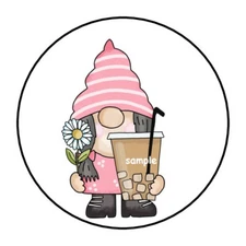 30 GNOME AND COFFEE ENVELOPE SEALS LABELS STICKERS 1.5" ROUND DAISY FLORAL