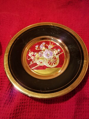 ORIGINAL CHOKIN ART COLLECTION 6 1/2'' plate 24kt gold flower cart