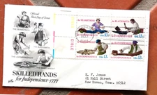 SKILLED HANDS FOR INDEPENDENCE 1977 SET ARTCRAFT CACHET FDC PLATE#BLOCK