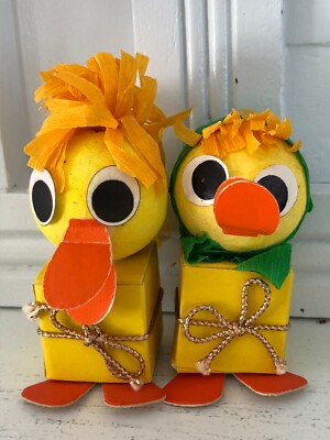 Vintage Easter Duck Chick Candy Box Paper Container Pair Zurich Felix Daetwyler