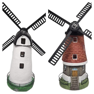 Solarbetriebene beleuchtete Windmühle Leuchtturm Garten Statue & Außendeko 30 cm