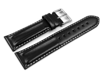 Uhrenband echt Leder doppelte Wulst glatt schwarz weiße Naht 18mm 20mm 22mm 24mm