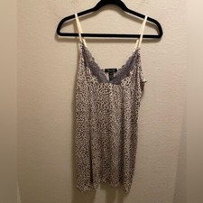 Rene Rofe Leopard Print Lace Trim Slip Nightgown Size L New Without Tag