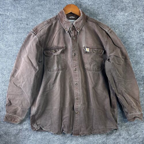 Vintage Carhartt Shirt Mens Large Workwear Original Fit Brown Thrashed