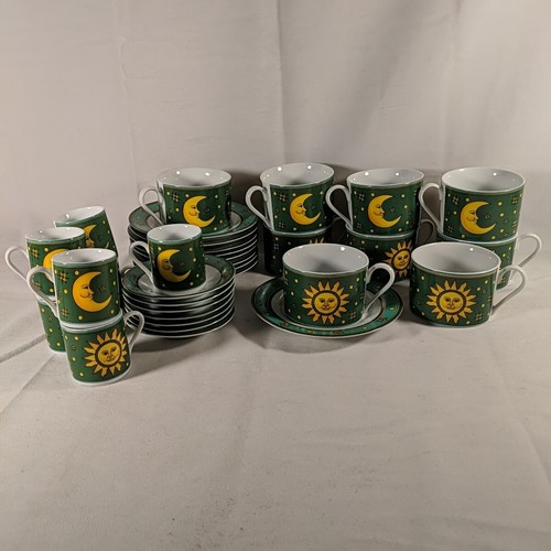 Green Sun and Moon Celestial Coffee Tea Mug Saucer Plate Stars Astrology Vintage - 第 13/14 張圖片